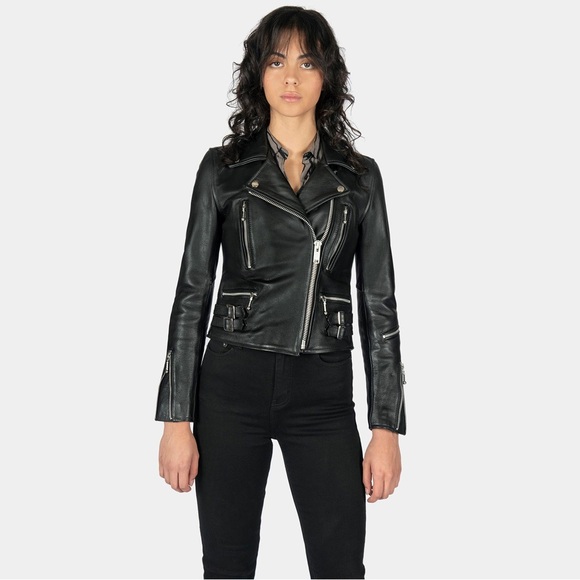 Straight To Hell Women's Black Biker Leather Jacket - Picture 4 of 5
